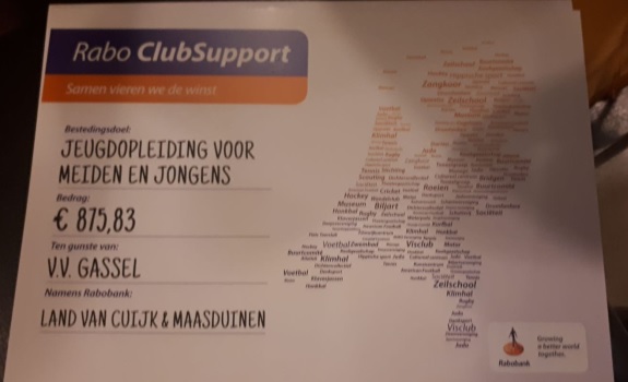 Opbrengst VV Gassel in Rabobank ClubSupport 2019